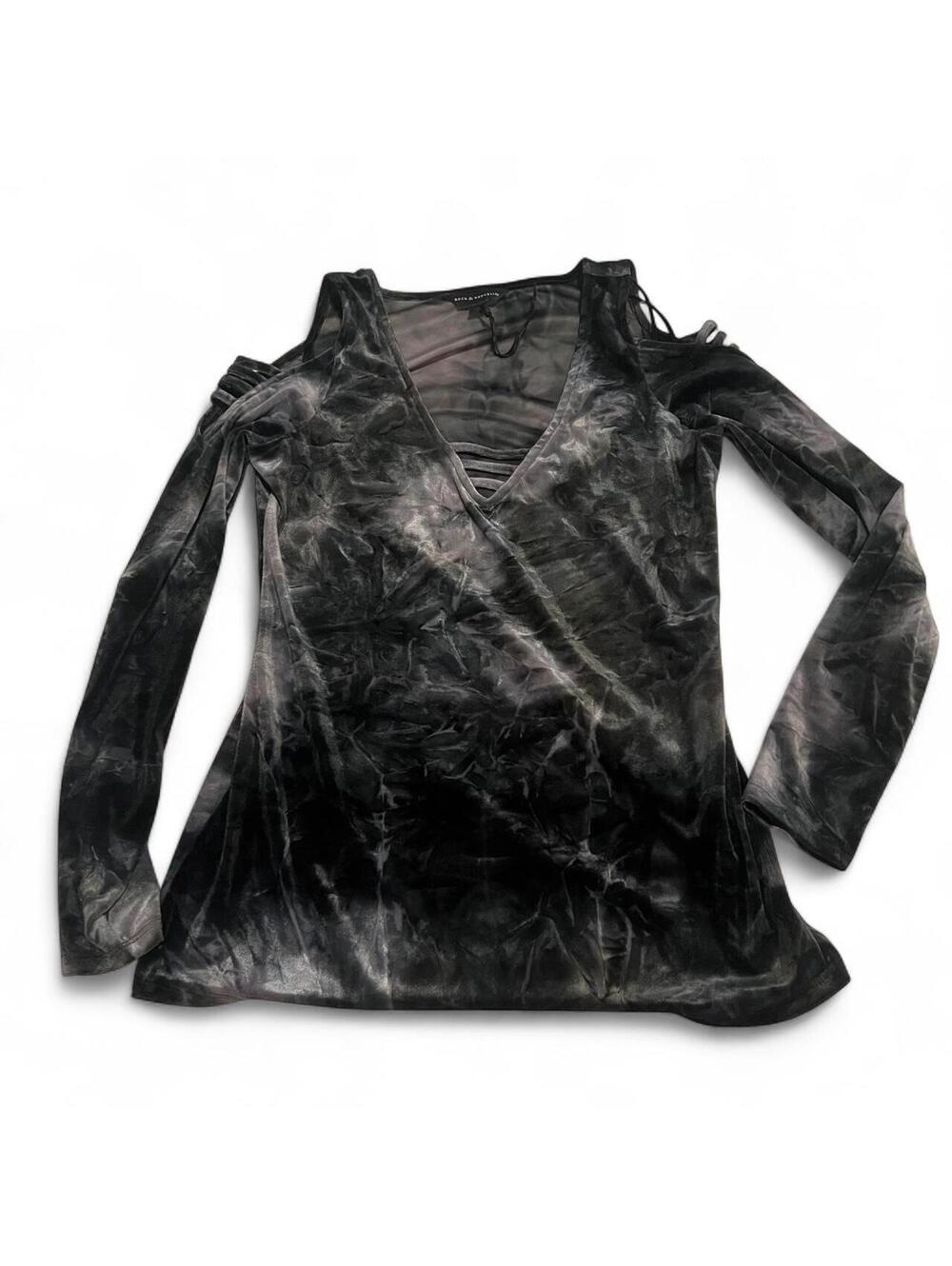 Rock and Republic Women's Black and Gray Velvet Cold Shoulder Blouse multi sizes